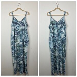 Zenana | Green Gray Cream Marble Sleeveless Maxi Dress 1X